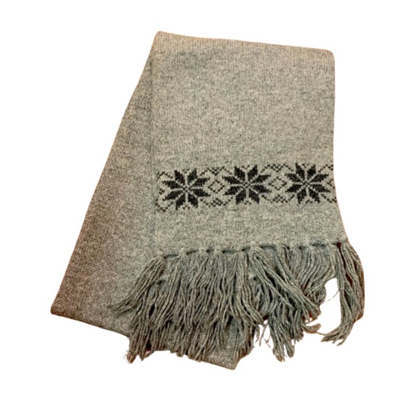 None Accessories - Lambs Wool gray scarf dark floral design tassels 72 inches approximately length